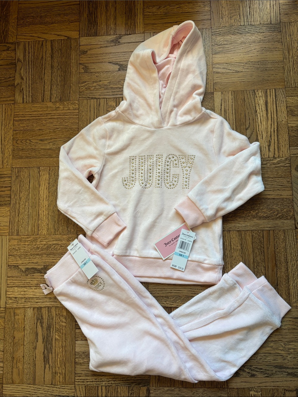 Juicy Couture Light Pink Rhinestone Logo Hooded Sweatshirt & Joggers